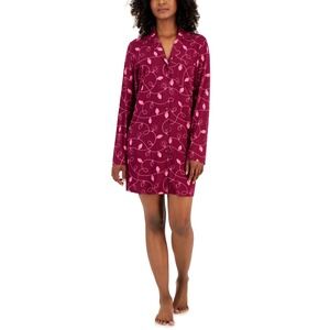 Jenni Women's Notched-Collar Long-Sleeve Sleepshirt Red Christmas Lights -‎ XS